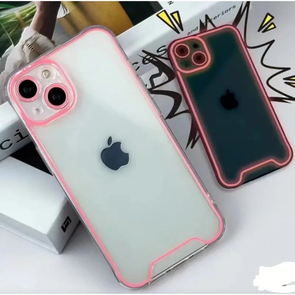 Clear with neon‎ pink silicone iphone12 cellphone case